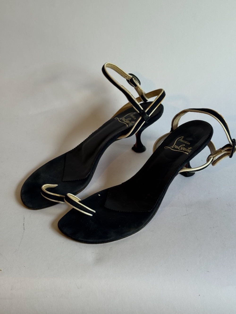 Christian Louboutin Vintage Slingback Heels Navy White Women's 38 - Picture 2 of 8